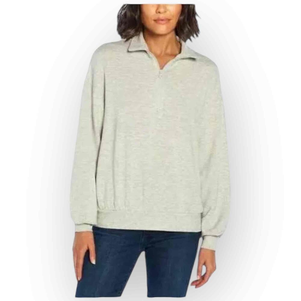 Three Dots Women’s Cozy Quarter Zip Lightweight Pullover in Heather Gray - 146XS